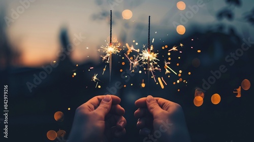 A close-up of hands holding sparklers photo