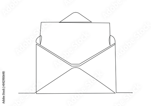 Continuous single line sketch drawing of envelope paper mail post card letter. One line concept of email message letter vector illustration