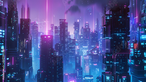 cyberpunk cityscape with neon lights displays futuristic technology. generative ai © Niko