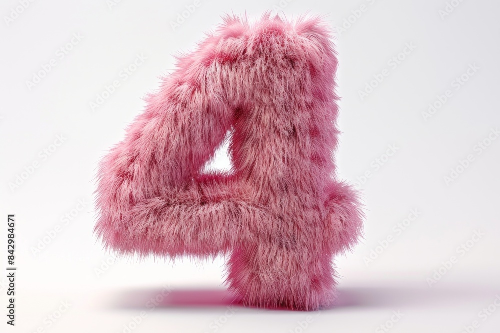 Pink fur number. Furry number 4 isolated on white background. Pink fur number. Furry number 4 isolated on white background.
