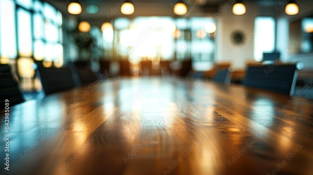 Generative AI image of an empty corporate room with a large meeting table Generative AI image of an empty corporate room with a large meeting table