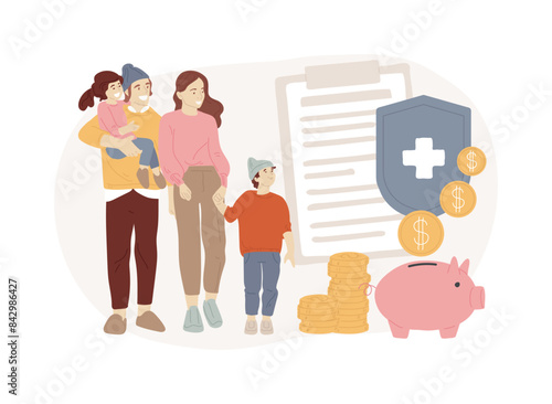 Family benefit isolated concept vector illustration.