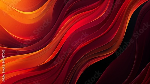 An abstract background with curved shapes  red and orange gradient on a black background.