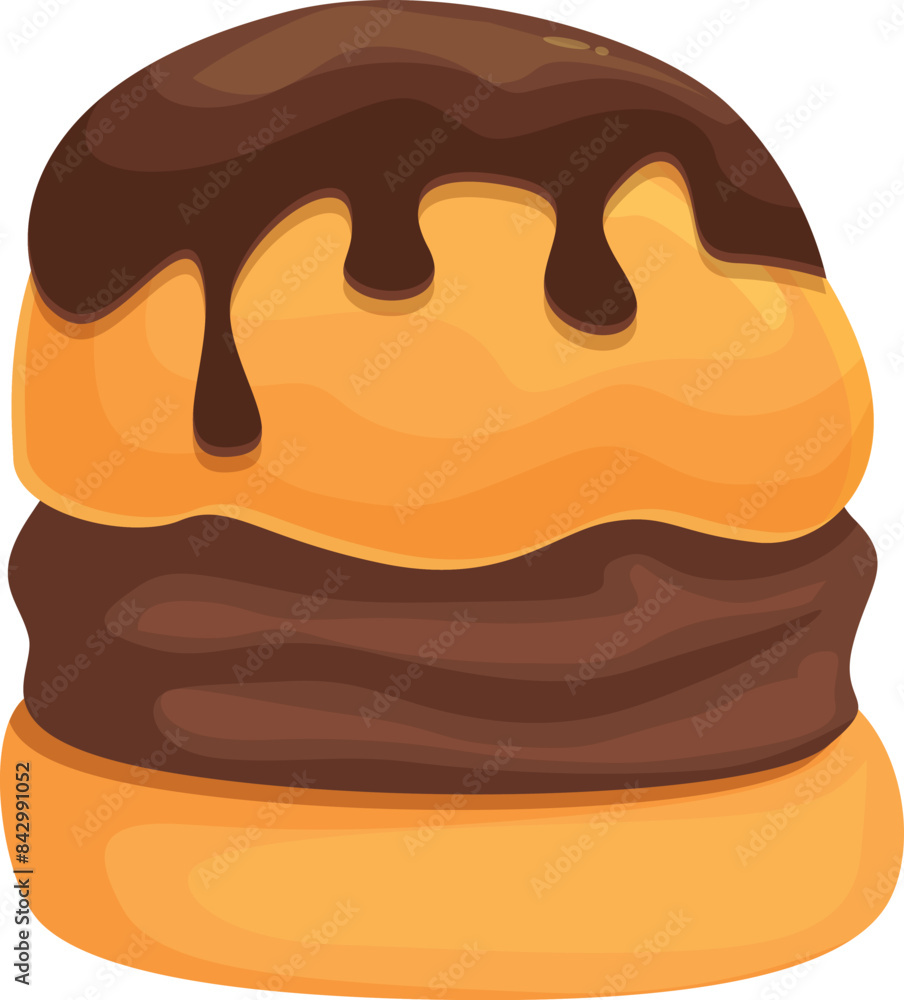 Round cake filled with chocolate cream and covered with melted chocolate topping isolated on white background Round cake filled with chocolate cream and covered with melted chocolate topping isolated on white background