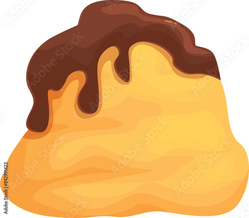 Delicious chocolate sauce dripping on a freshly baked cream puff pastry