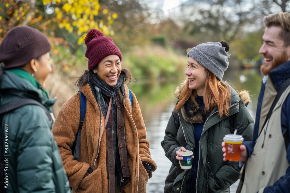 Group of friends having a walk in the park and drinking beer. Group of friends having a walk in the park and drinking beer.