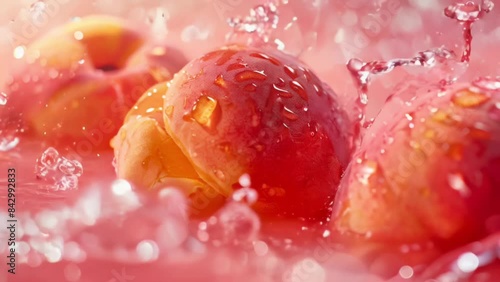 Juicy Peaches under Water Streams