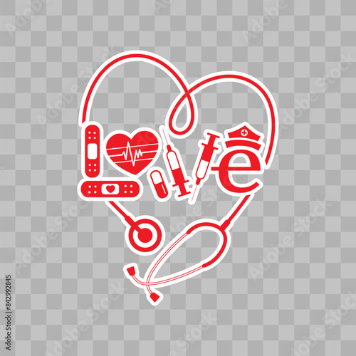 Nurse Love Stethoscope sticker, Love text with medical elements, nurse sticker