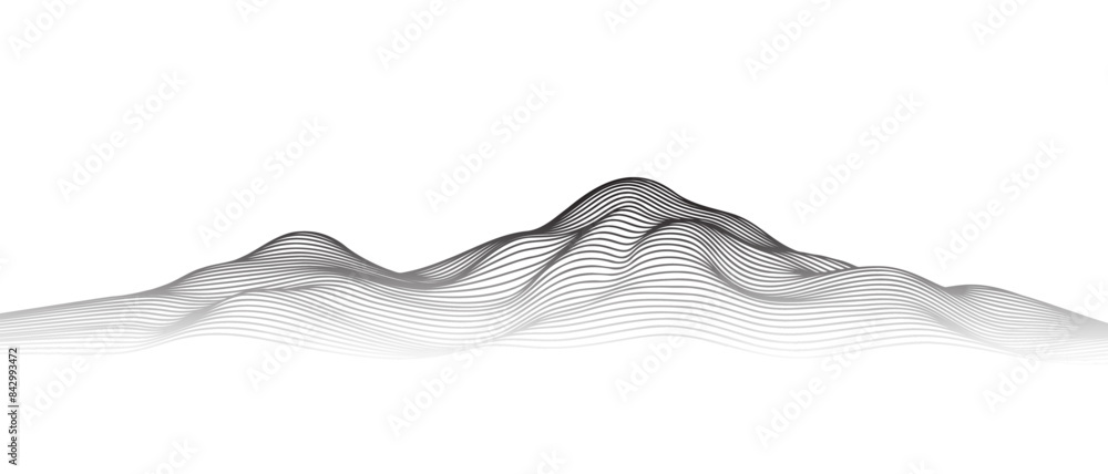 Obraz premium Abstract line art mountain landscape black gradient isolated on transparent background. Vector illustration minimal style.