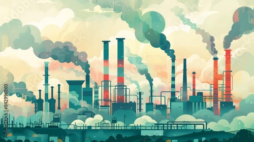 Greenhouse gas emissions illustrated by various industrial sources and pollutants photo