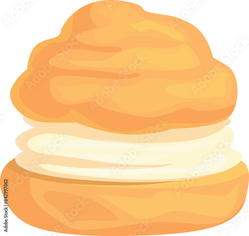 Delicious cream puff pastry showing whipped cream filling on white background