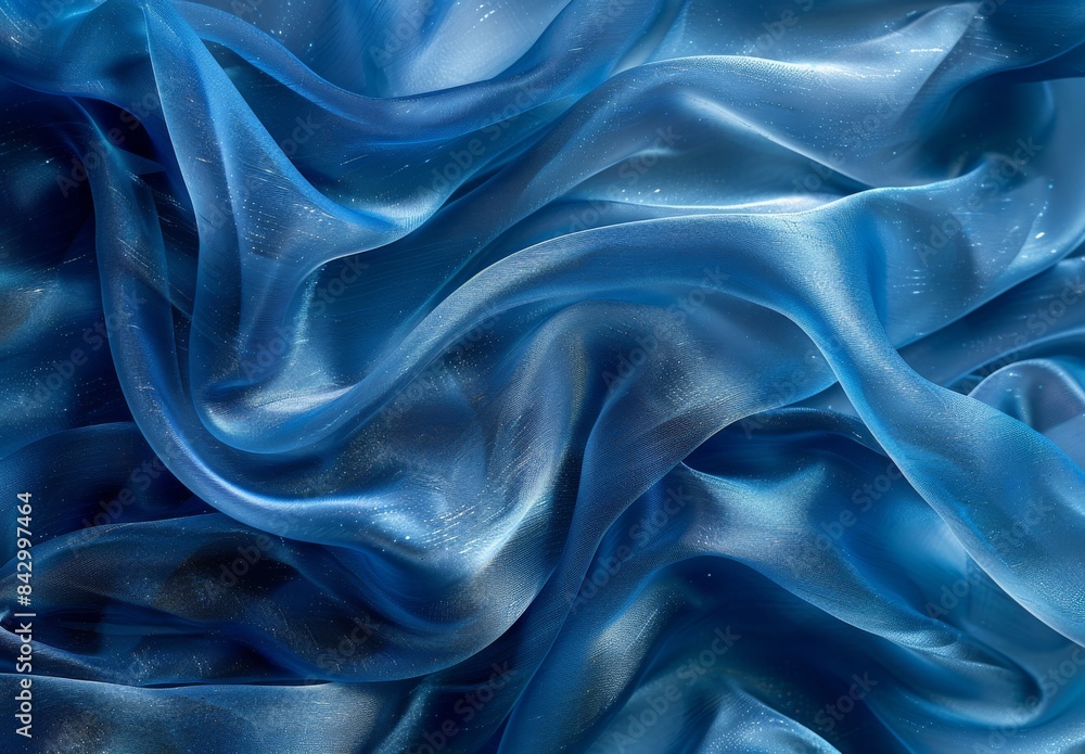 Fototapeta premium A blue fabric with a pearlescent texture flying majestically.
