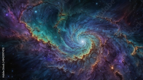 A mesmerizing image of a colorful spiral galaxy, showcasing vivid cosmic clouds and twinkling stars in deep space