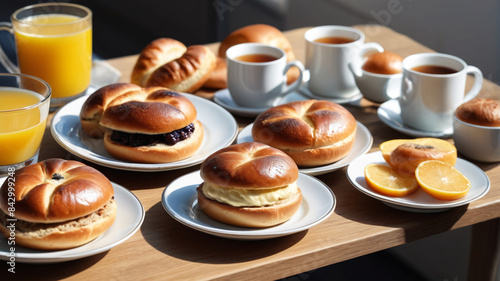 Wake Up to a Breakfast Spread with Sweet Rolls, Hash, Pickled Herring, and Strong Tea, Generative AI