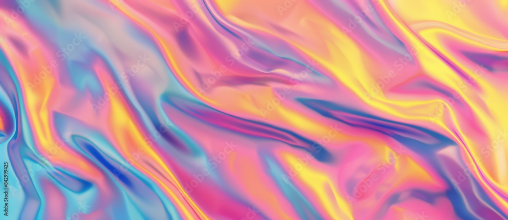 Colorful abstract holographic background with flowing liquid effect in pink, yellow and blue ideal for any project that requires a trendy and modern look Colorful abstract holographic background with flowing liquid effect in pink, yellow and blue ideal for any project that requires a trendy and modern look
