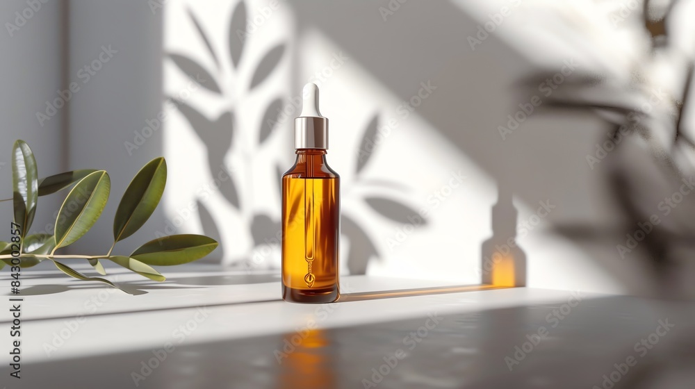 Minimalist Beauty Serum Bottle on White Background with Soft Light Minimalist Beauty Serum Bottle on White Background with Soft Light