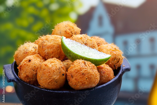 cod dumpling, salt cod fritters, bunuelos de bacalao. Brazilian snack 