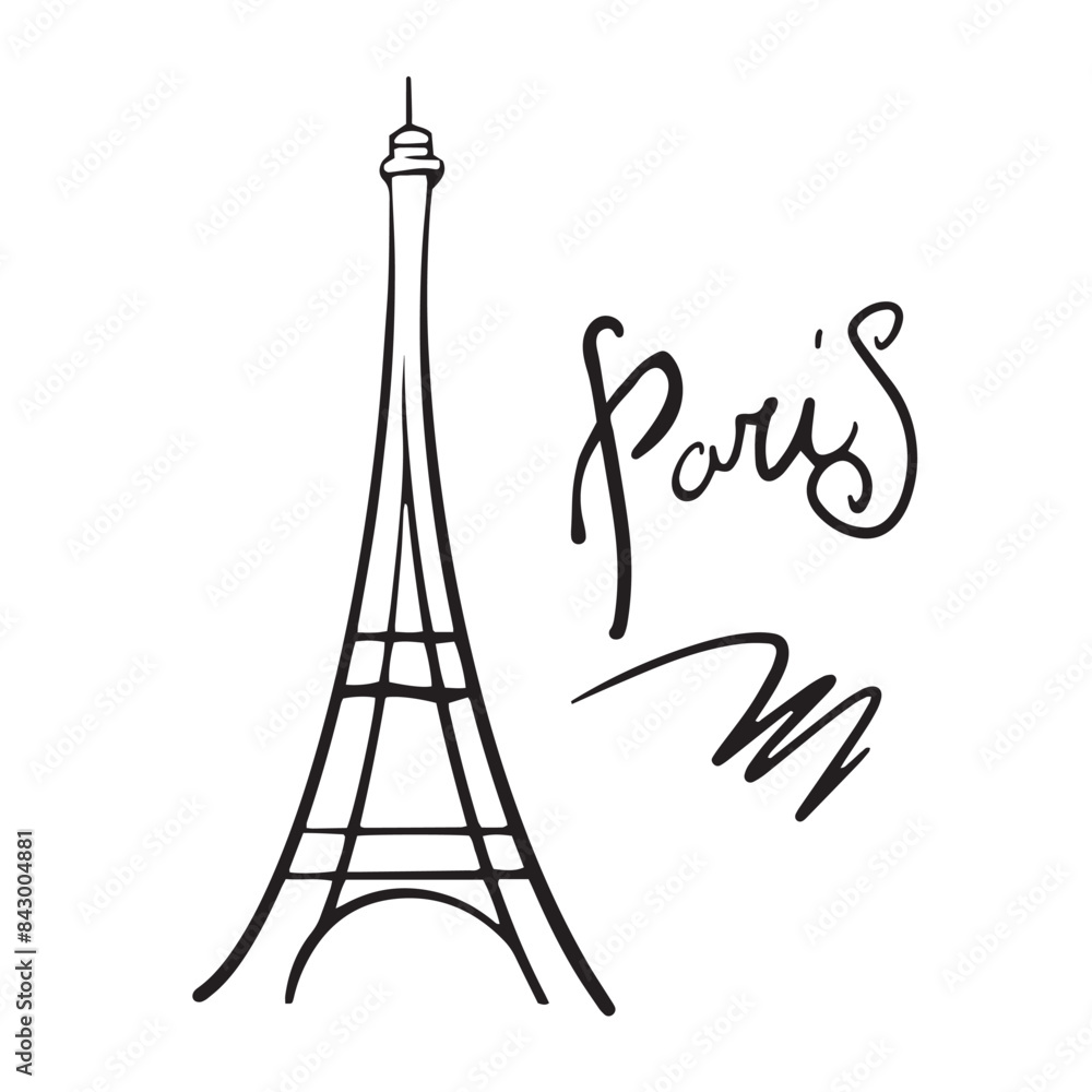 Eiffel Tower simple sketch doodle illustration. Paris attraction, France symbol for travel poster, tourist banner, souvenirs, t-shirt, map design. Tour d'Eiffel