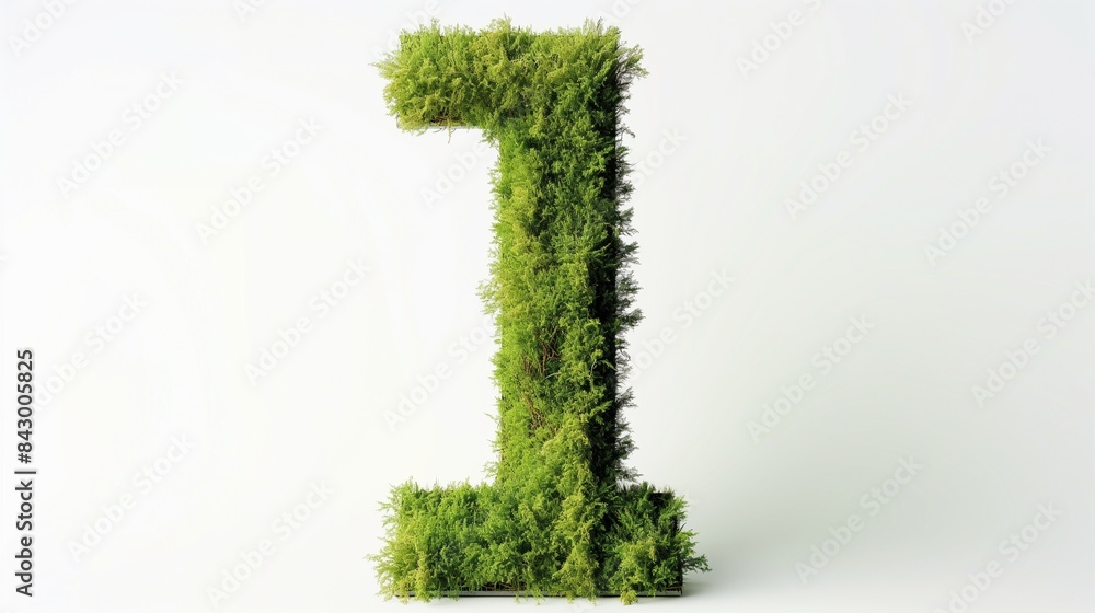 A beautifully designed letter I, standing tall and made entirely of green grass, with a focus on texture and natural appearance, against a white background.