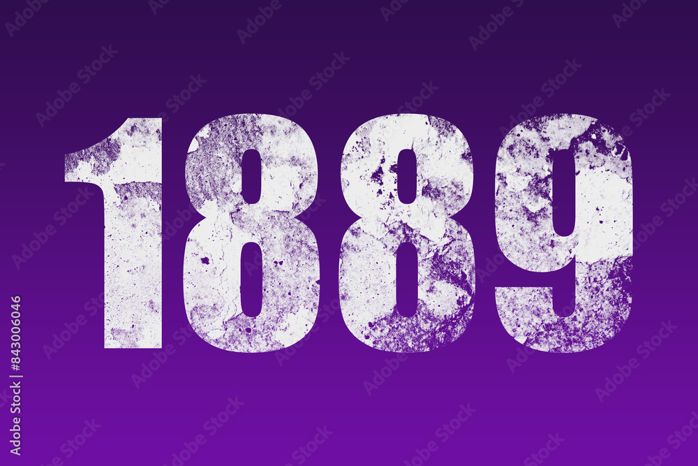 flat white grunge number of 1889 on purple background. flat white grunge number of 1889 on purple background.