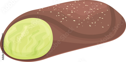 Japanese rice cake dessert with sweet red bean paste filling and green tea ice cream center