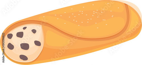 Delicious crunchy cannoli filled with sweet ricotta cream and chocolate chips is lying on white background