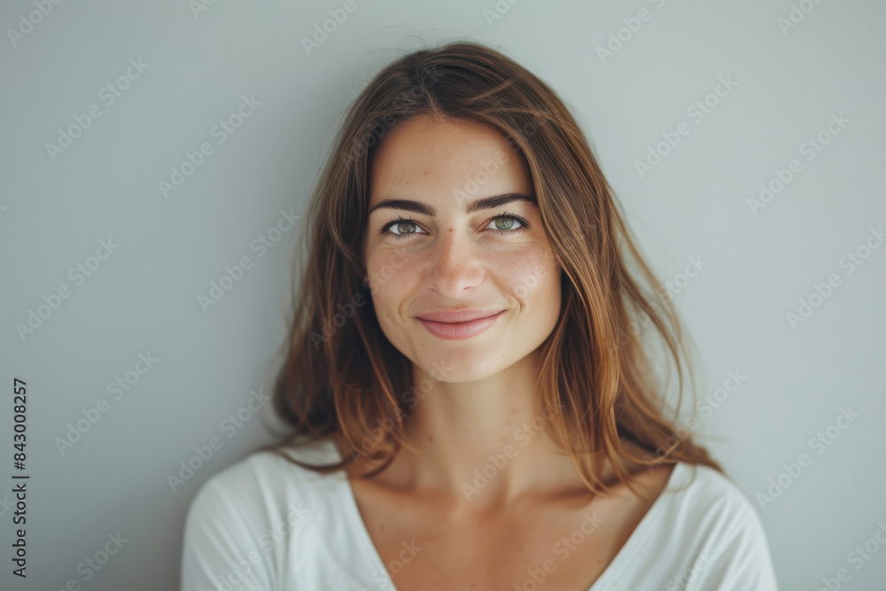 Obraz premium A close up portrait of a young woman with a subtle smile