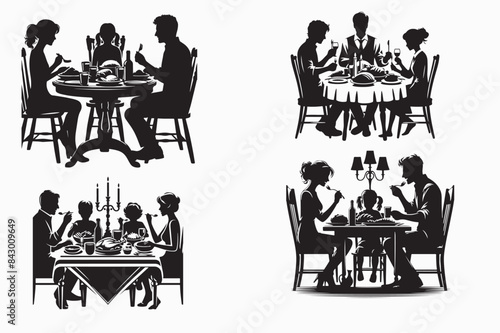 Family Dinner silhouette vector illustration.eps