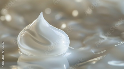 A close-up image of a dollop of clear skin care gel on a smooth surface, showcasing its glossy, semi-fluid texture with a soft focus background.