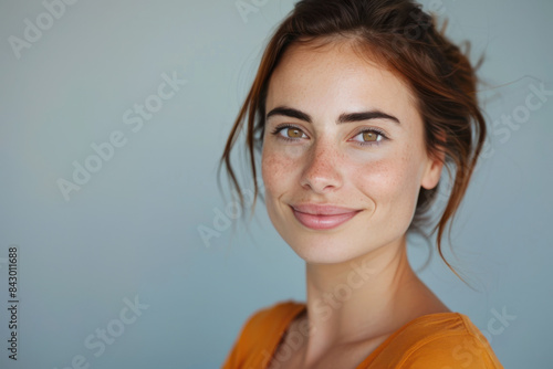 A close up portrait of a young woman with a subtle smile