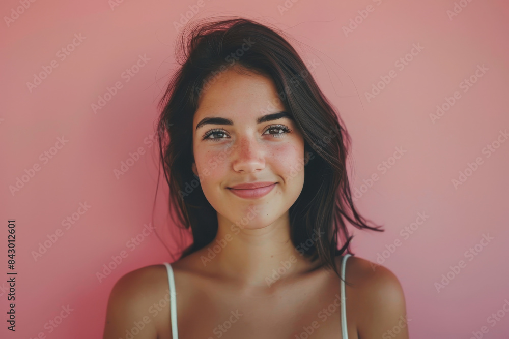 A close up portrait of a young woman with a subtle smile A close up portrait of a young woman with a subtle smile