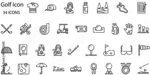 Set of golf icons. Line art style icons bundle. vector illustration
