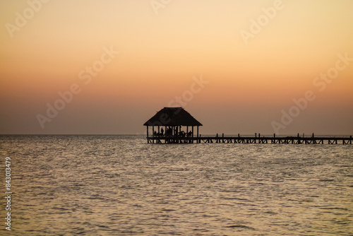 beautiful sunset over the sea on Holbox island, Quintana Roo, Mexico