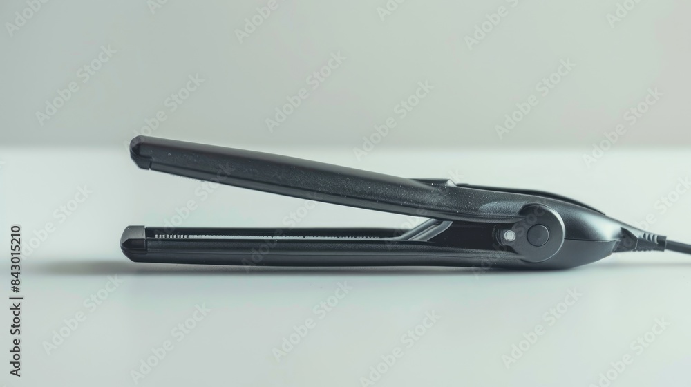 Hair straightener device for hairstyling on a white backdrop Hair straightener device for hairstyling on a white backdrop