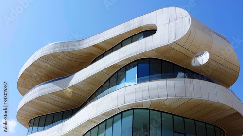 The artistic swirls and curves on the buildings exterior adding a touch of whimsy to an otherwise modern design.