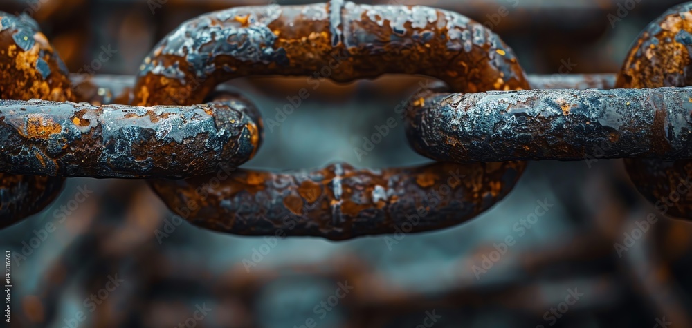 Rusted chain links, macro detail, metallic texture for a strong vintage background Rusted chain links, macro detail, metallic texture for a strong vintage background