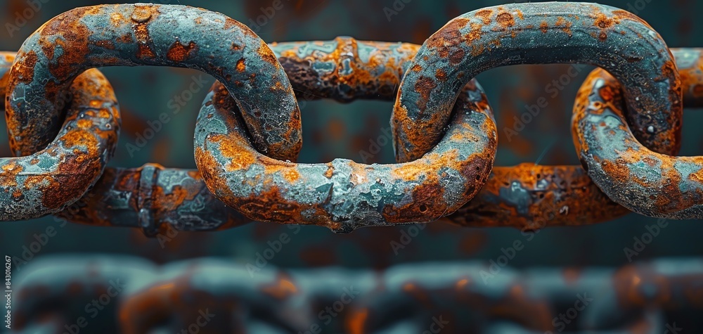 Rusted chain links, macro detail, metallic texture for a strong vintage background Rusted chain links, macro detail, metallic texture for a strong vintage background