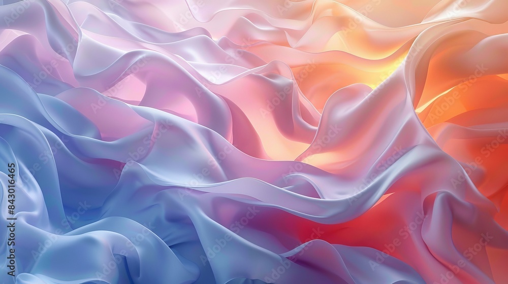 A colorful, flowing piece of fabric with a blue, pink, and orange hue A colorful, flowing piece of fabric with a blue, pink, and orange hue