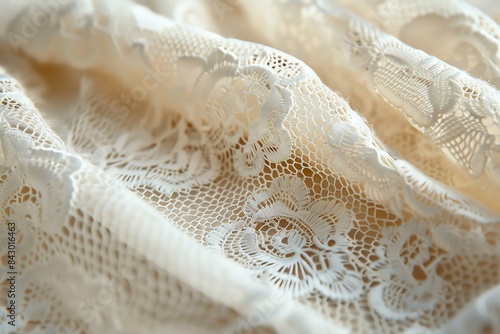 Vintage lace detail, macro, soft focus, ivory for an elegant textured wallpaper