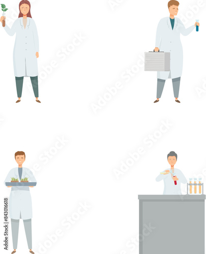 Illustration collection of scientists holding lab equipment and conducting experiments