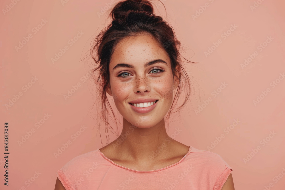 A close up portrait of a young woman with a subtle smile A close up portrait of a young woman with a subtle smile