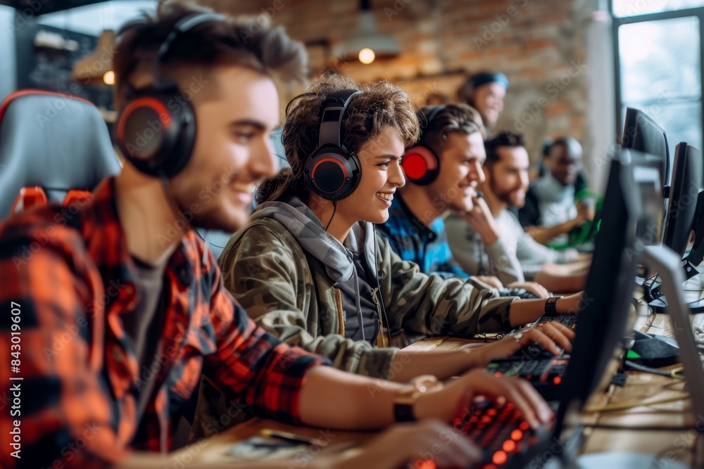 Obraz premium young people playing video games in a gaming room