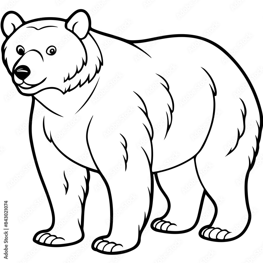Fototapeta premium bear cartoon line art outline coloring page nursery room decor illustration, isolated on transparent background 