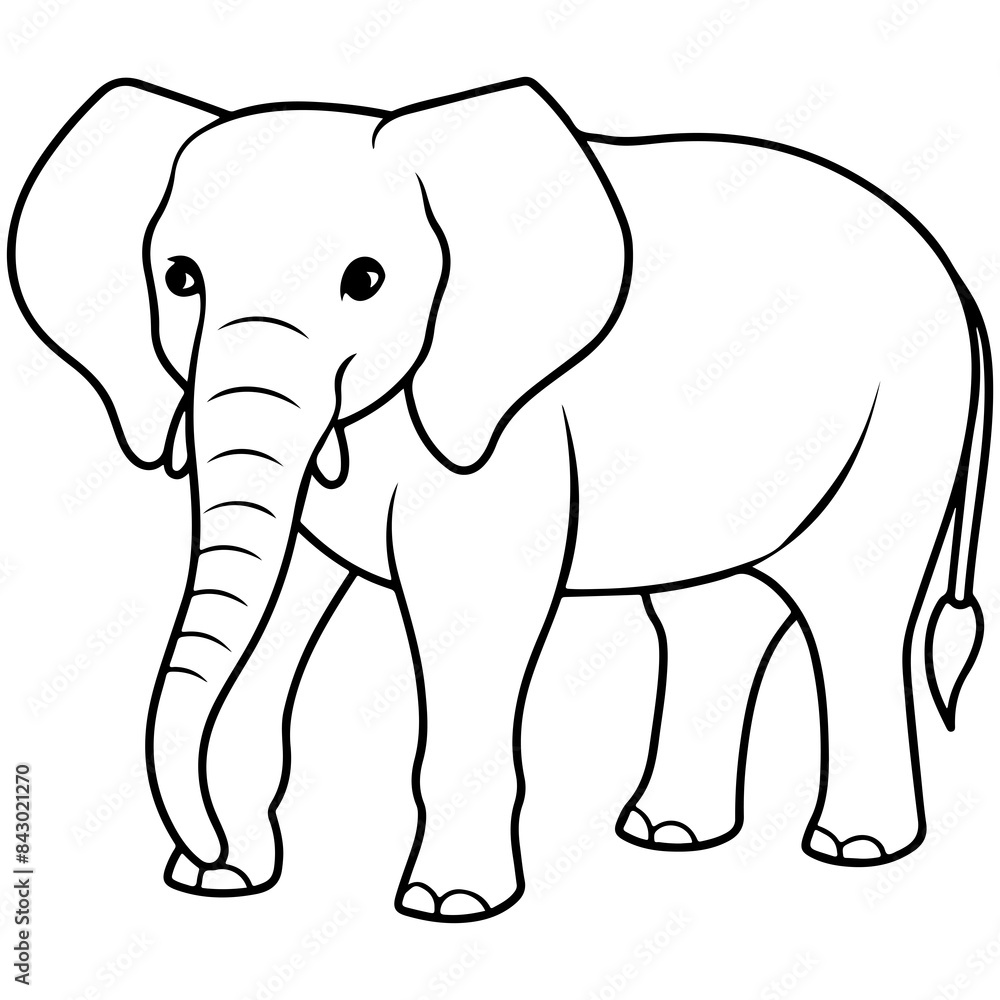 Fototapeta premium elephant cartoon line art outline coloring page nursery room decor illustration, isolated on transparent background 