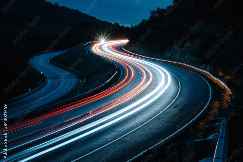 Cars illuminate tracks at night on curved asphalt mountain close up and space for text or inscriptions, long expo car night
Cars illuminate tracks at night on curved asphalt mountain close up and space for text or inscriptions, long expo car night