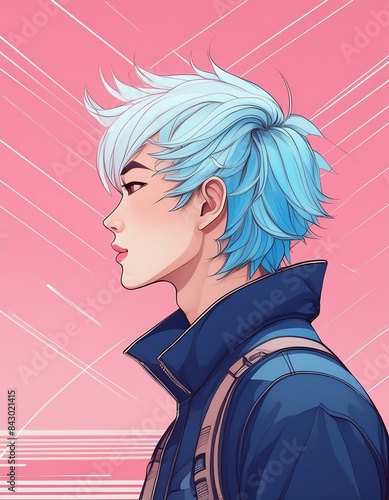 ilustraci  n tipo manga de mujer joven  de cabello azul   imagen 14 