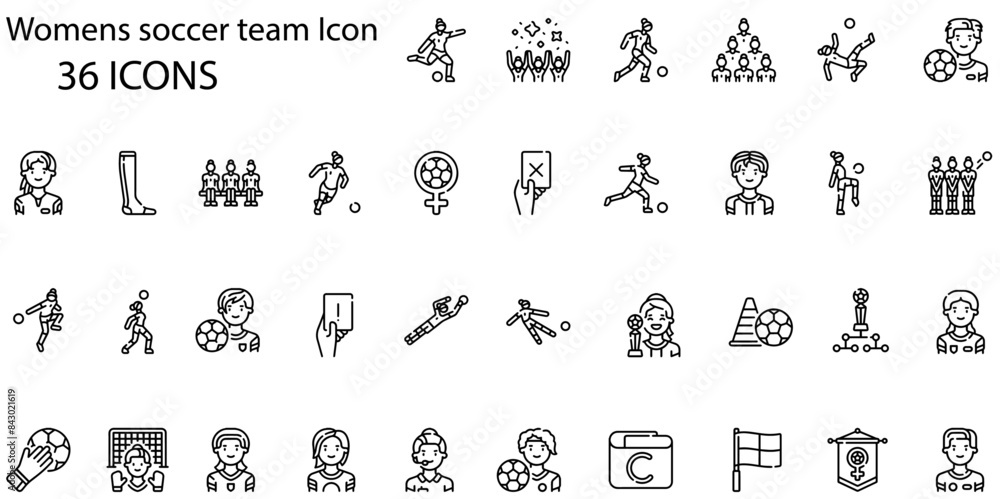 Set of womans soccer team icons. Line art style icons bundle. vector illustration
Set of womans soccer team icons. Line art style icons bundle. vector illustration