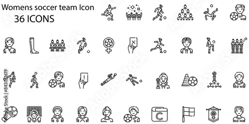 Set of womans soccer team icons. Line art style icons bundle. vector illustration
