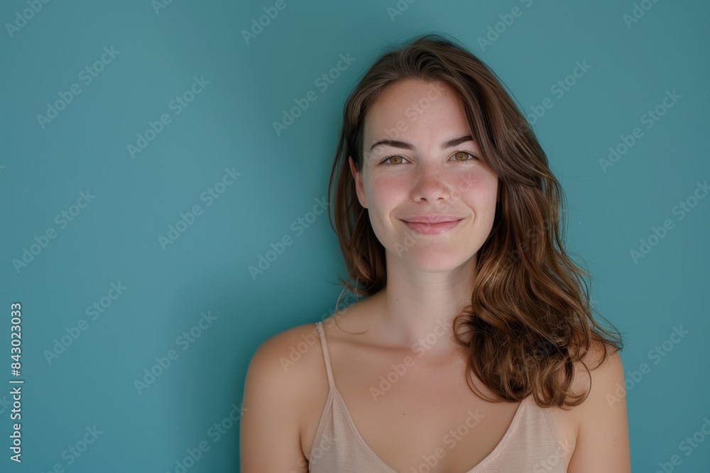 A close up portrait of a young woman with a subtle smile A close up portrait of a young woman with a subtle smile