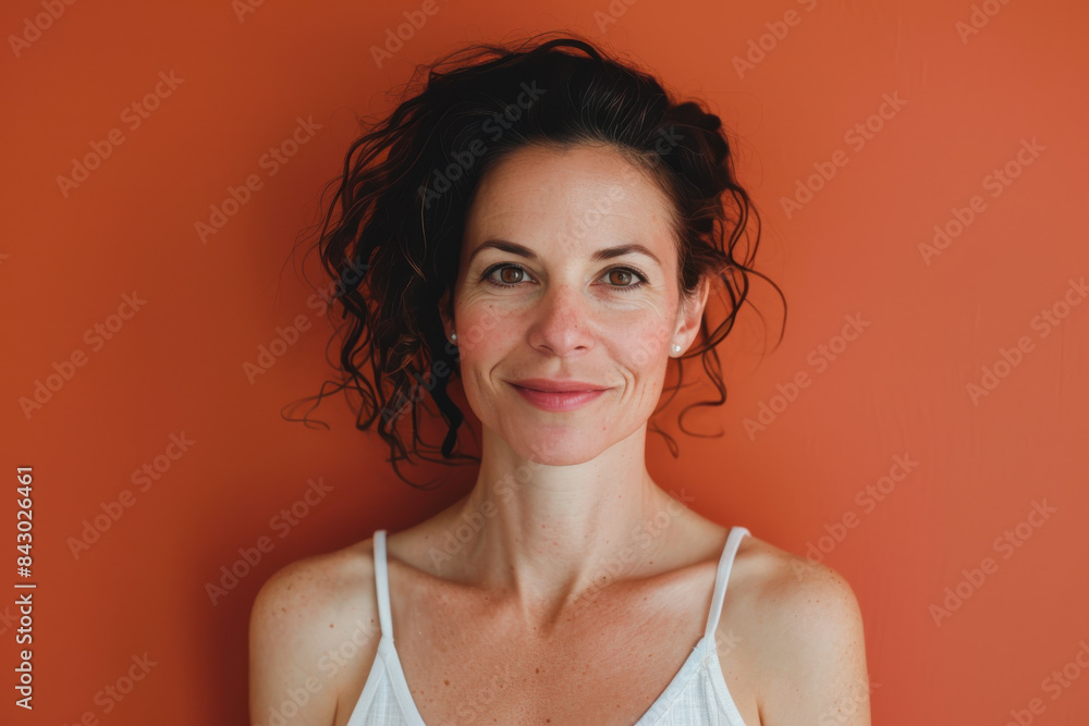 A close up portrait of a young woman with a subtle smile A close up portrait of a young woman with a subtle smile